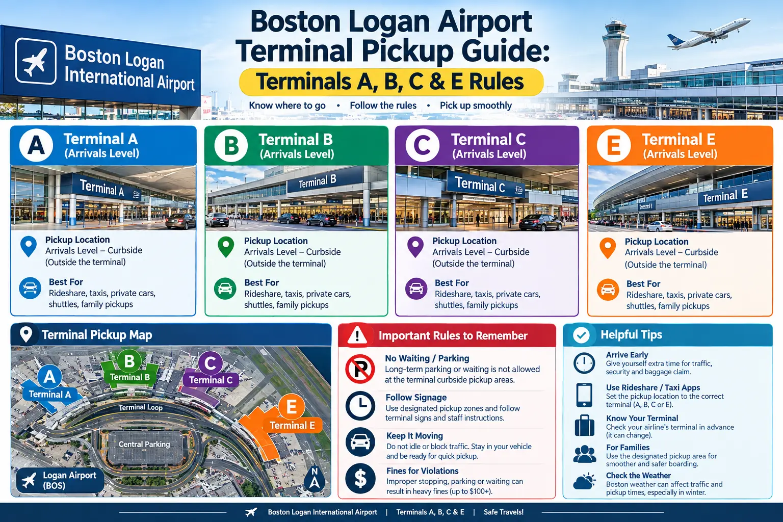 Boston Logan Airport Terminal Pickup Guide: Terminals A, B, C & E Rules