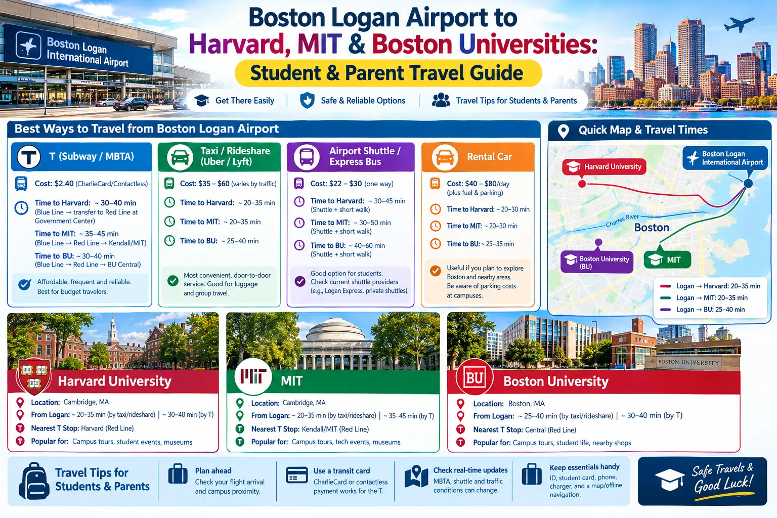 Boston Logan Airport to Harvard, MIT & Boston Universities: Student & Parent Travel Guide